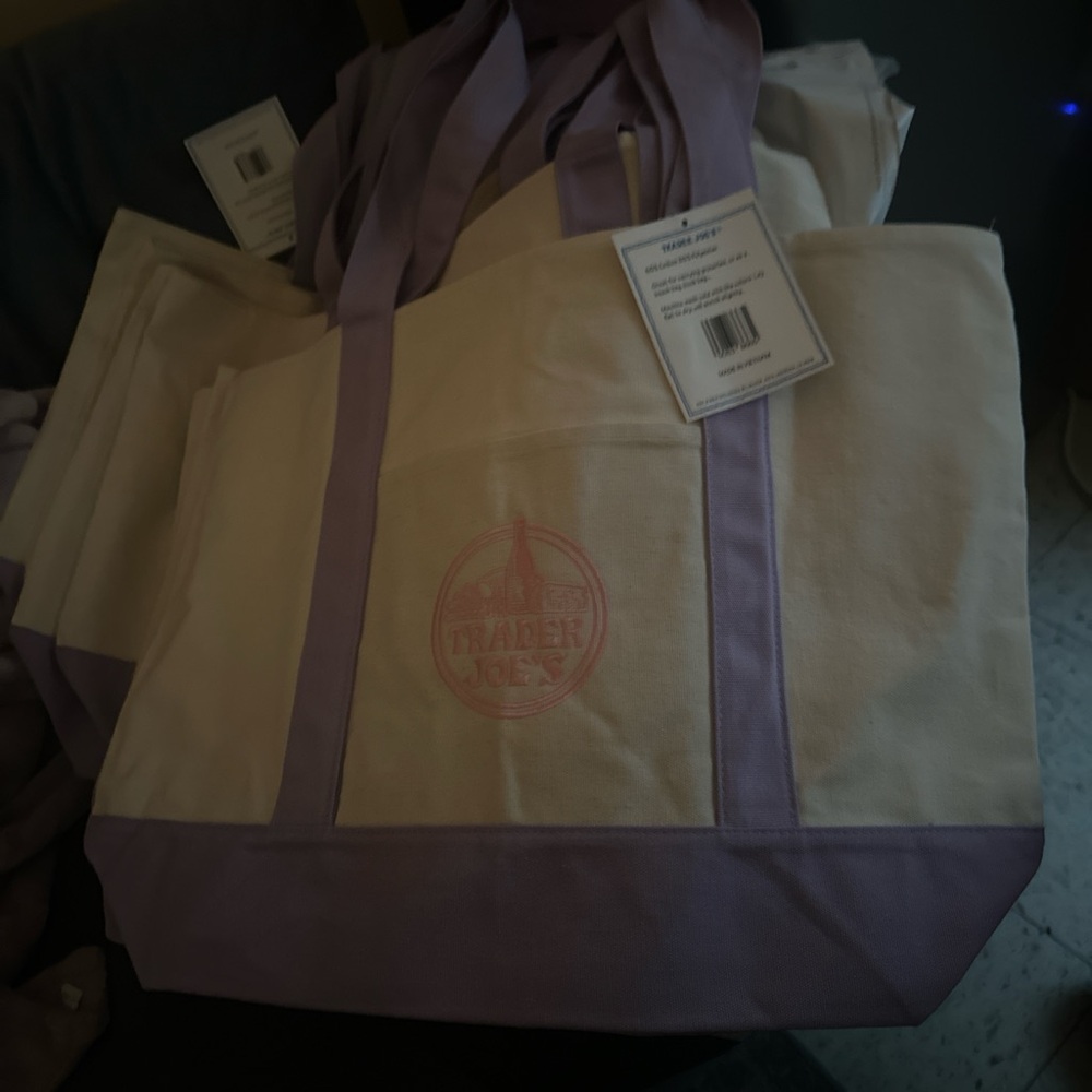 Lavender Trim Canvas Tote Bag